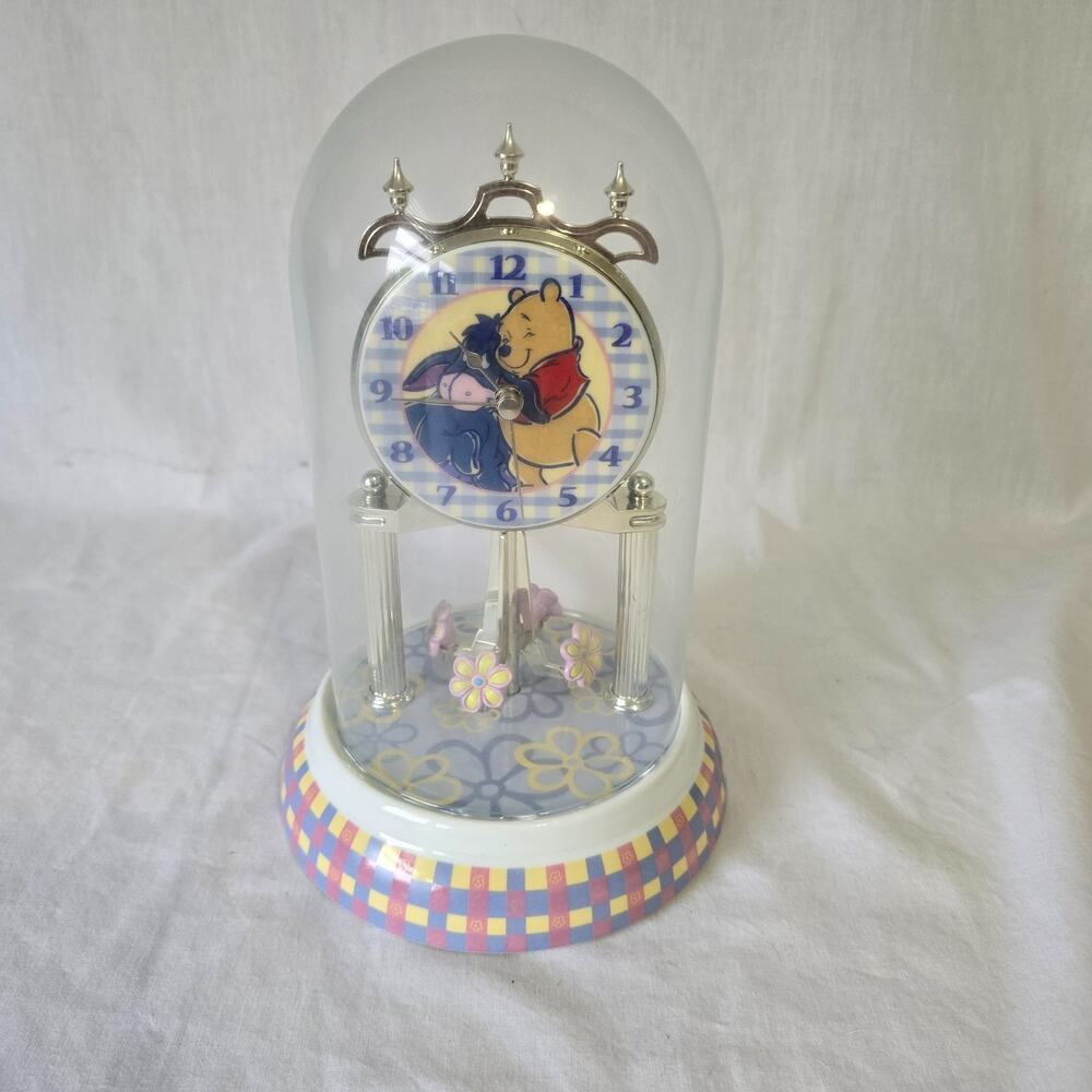 Disney Winnie the Pooh Anniversary Clock Porcelain Base Pooh & Eeyore Works